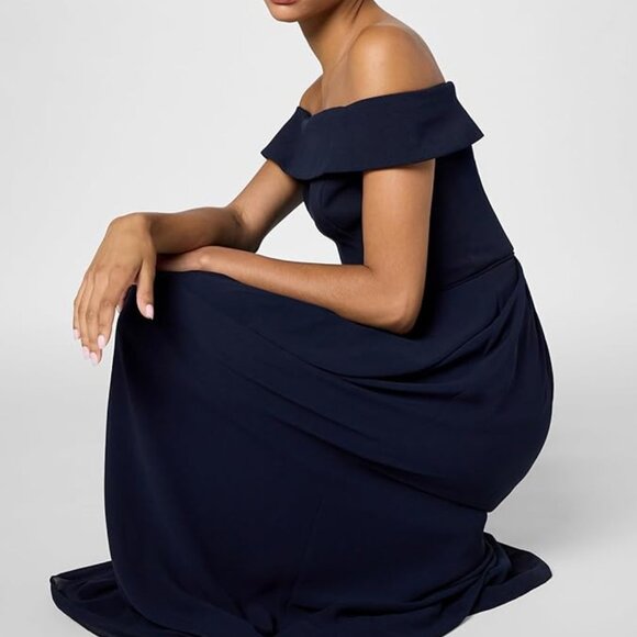 🩷🩷 Adrianna Papell Off The Shoulder Crepe Chiffon Gown Size 0 Midnight NWT - Picture 3 of 7